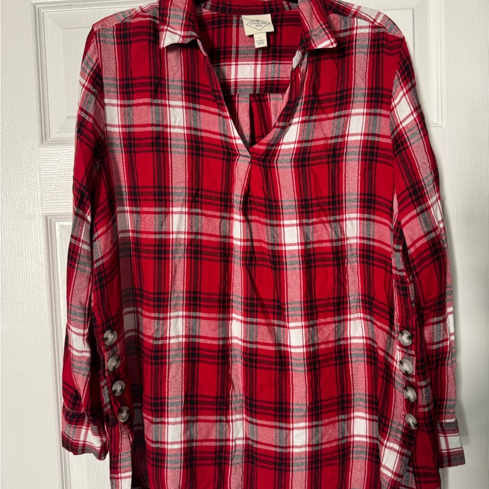 Red Plaid Button-Up Shirt
